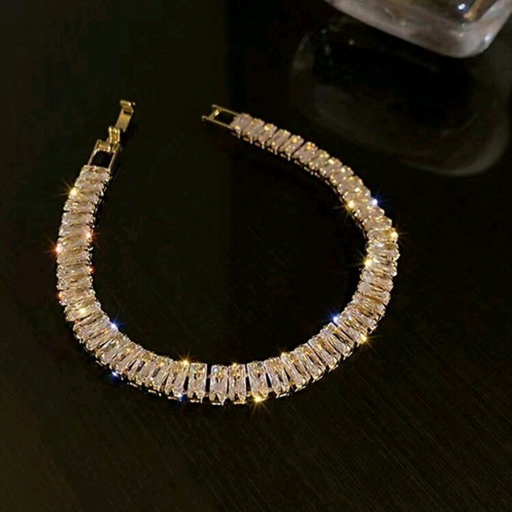 #37 Stainless Steel Gold Plated Tennis Bracelets Cubic Zirconia Crystal